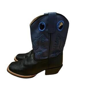 Smoky Mountain Mid Calf Blue Black Leather Cowboy Boots Size Youth 1.5